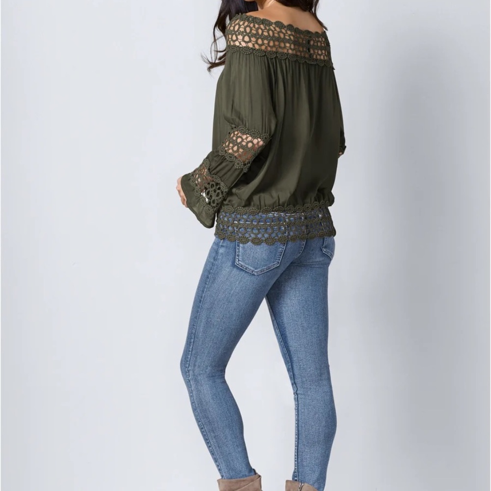 VENUS Crochet Side Tie Top Olive Green - Picture 3 of 11